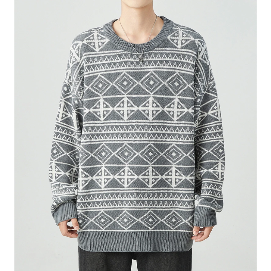 Simpel - Oversized Heren Trui met Geometrisch Patroon en Geribde Boorden