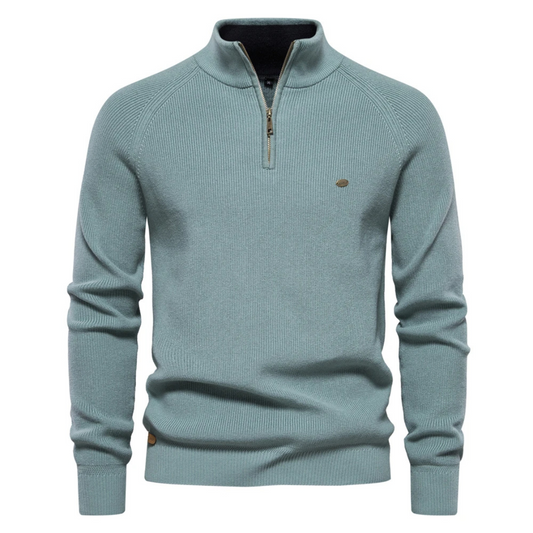 Breisum - Heren Half-Zip Pullover Trui, Premium Katoen Breiwerk, Heren Trui