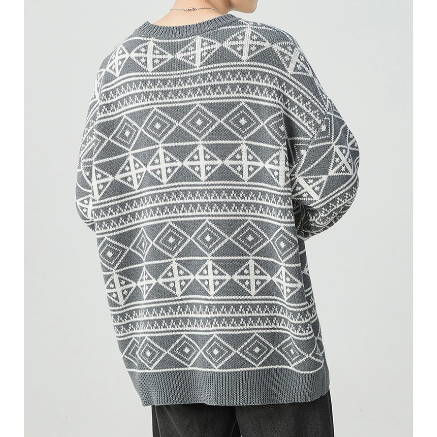 Simpel - Oversized Heren Trui met Geometrisch Patroon en Geribde Boorden