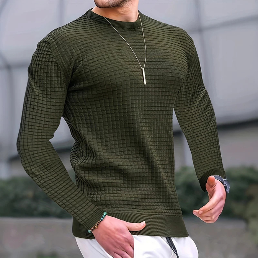 Nuchter - Heren Trui Textuur, Ronde Hals Sweater, Stijlvolle Slim Fit Pullover