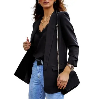 Alovina - Dames Blazer - Lange Blazer Met Revers Kraag en Dubbele Voorzakken